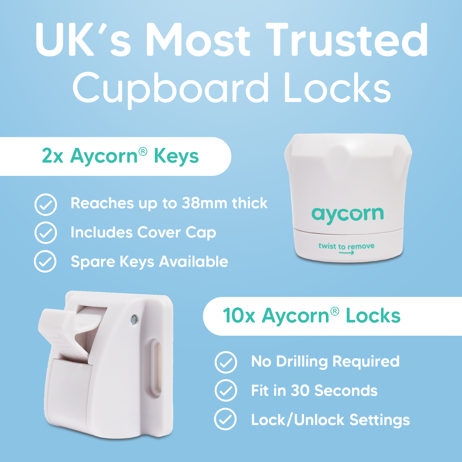 Baby Safety Proof Magnetic Cupboard Locks - 10 pack