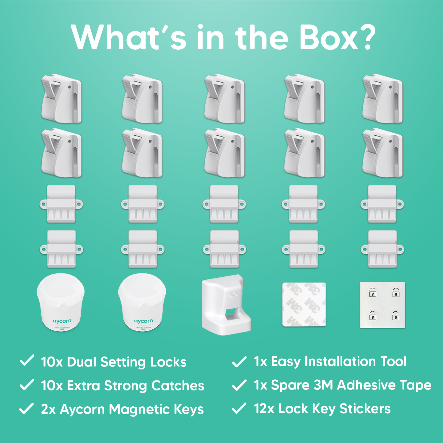 Baby Safety Proof Magnetic Cupboard Locks - 10 pack
