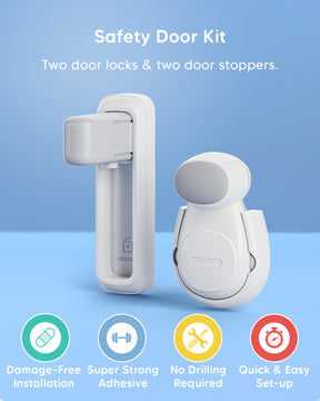 Safety Door Kit 2 Door Locks + 2 Door Stoppers - White