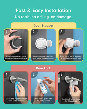 Safety Door Kit 2 Door Locks + 2 Door Stoppers - White